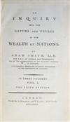 ECONOMICS  SMITH, ADAM. An Inquiry into the Nature and Causes of the Wealth of Nations . . . Fifth Edition.  3 vols.  1789